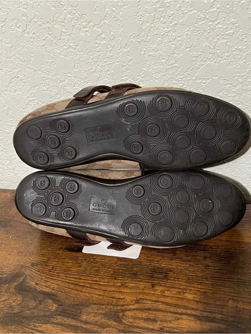 Gucci Brown GG Canvas & Dark Brown Leather Slip-Ons with Red-Green Stripe